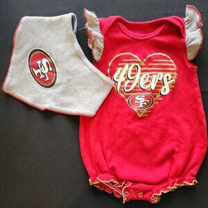 NFL Team Apparel San Francisco 49ers Girls Bodysuit 0-3 months with Bib 2 Piece